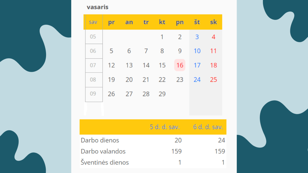 darbo laiko kalendorius 2024